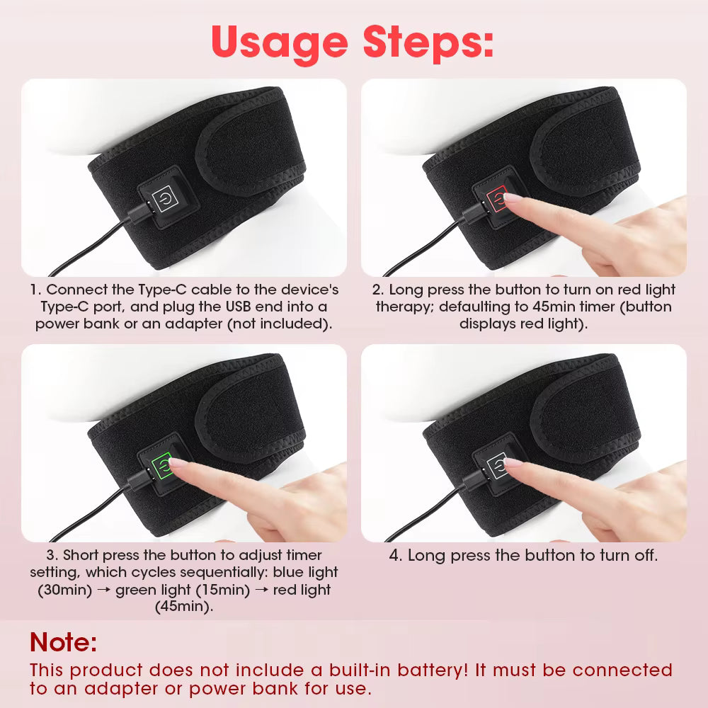 Multi-Purpose 660nm & 850nm Red & Near-Infrared LED Light Therapy Band Wrap